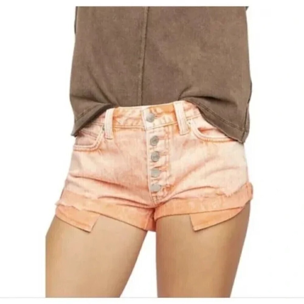 FREE PEOPLE We The Free Romeo Shorts Sunny Peach Button Fly Roll Cuff Shorts 26